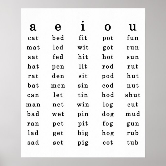 Vintage Schoolroom Short Vowel Poster (Front)