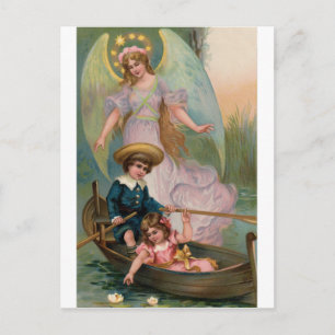 Vintage Schutzengel Kinder und Boot Postcard