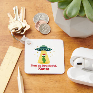 Vintage Sci Fi Alien Christmas UFO For Santa Fans Keychain