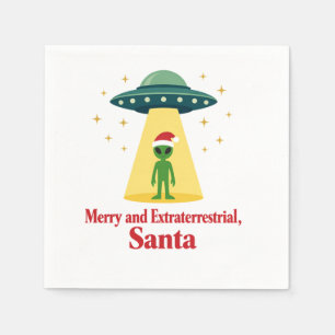 Vintage Sci Fi Alien Christmas UFO For Santa Fans Napkin