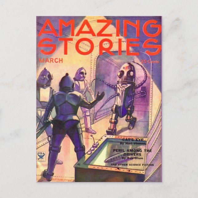 Vintage Sci Fi  art Robots Postcard (Front)