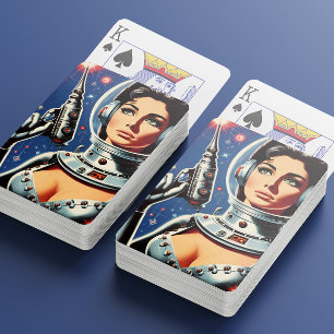 Vintage Sci-fi Astronaut Girl Playing Cards