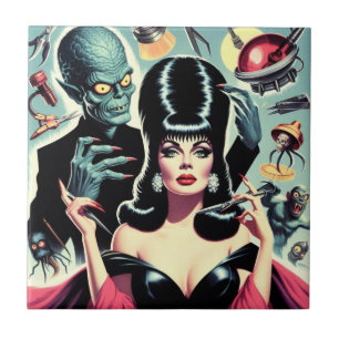 Vintage Sci-fi Horror Girl Tile