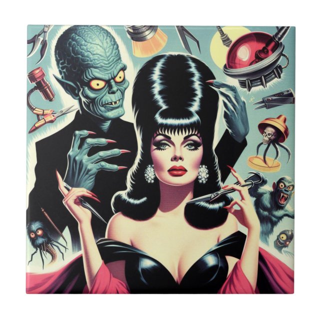 Vintage Sci-fi Horror Girl Tile (Front)