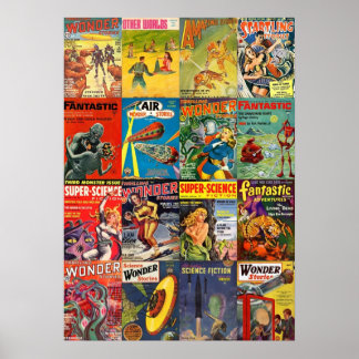 Vintage Sci Fi Pulp Fiction Covers Collage Poster