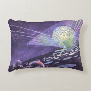Vintage Science Fiction, a Glowing Orb with Aliens Accent Pillow