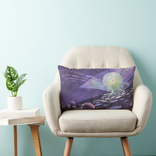 Vintage Science Fiction, a Glowing Orb with Aliens Lumbar Pillow