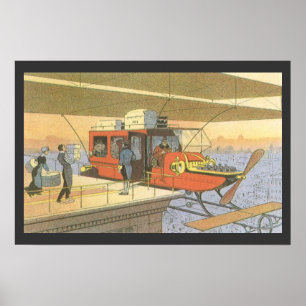 Vintage Science Fiction Airplane Helicopter Limo Poster