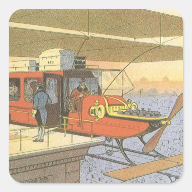 Vintage Science Fiction Airplane Helicopter Limo Square Sticker (Front)