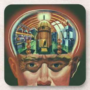 Vintage Science Fiction, Alien Brain in Laboratory Coaster
