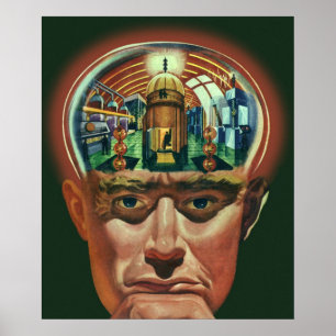 Vintage Science Fiction, Alien Brain in Laboratory Poster