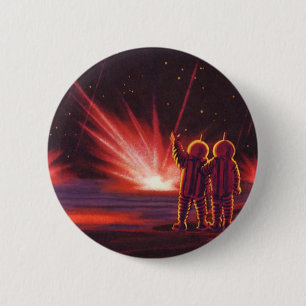 Vintage Science Fiction Alien Red Planet Explosion 2 Inch Round Button