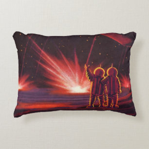 Vintage Science Fiction Alien Red Planet Explosion Accent Pillow