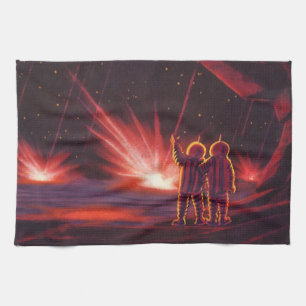 Vintage Science Fiction Alien Red Planet Explosion Kitchen Towel