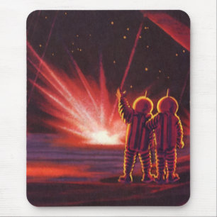 Vintage Science Fiction Alien Red Planet Explosion Mouse Pad