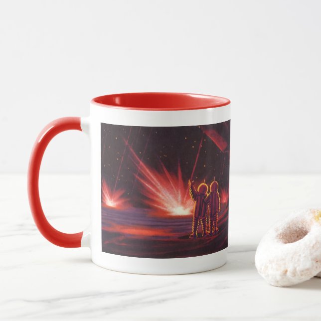 Vintage Science Fiction Alien Red Planet Explosion Mug (With Donut)
