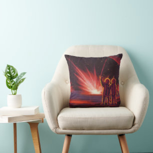 Vintage Science Fiction Alien Red Planet Explosion Throw Pillow