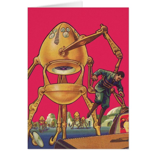 Vintage Science Fiction Alien Robot Captures Man (Front)