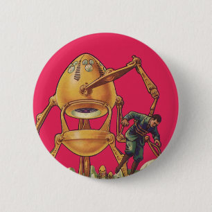 Vintage Science Fiction Alien Robot Captures Man 2 Inch Round Button