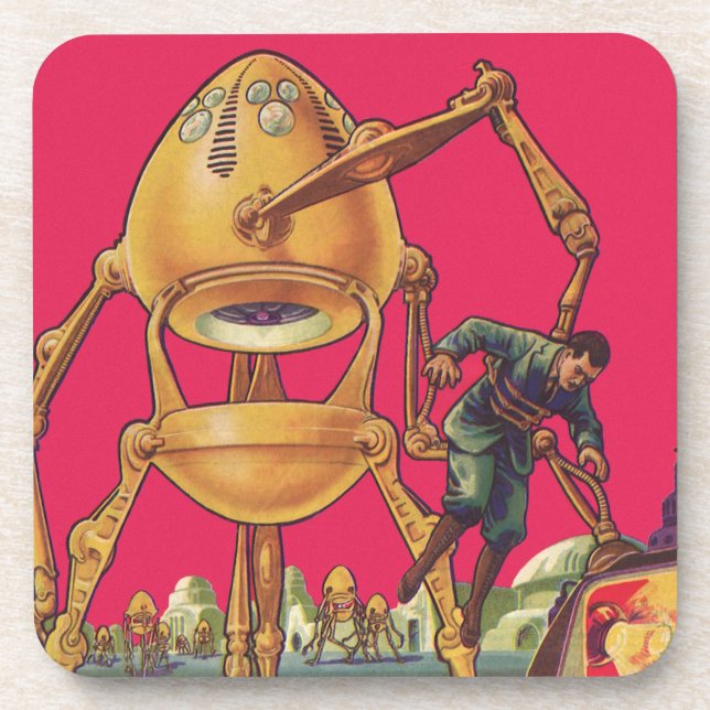 Vintage Science Fiction Alien Robot Captures Man Coaster (Front)