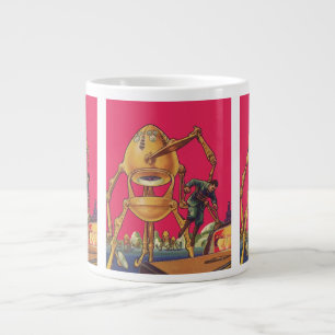 Vintage Science Fiction Alien Robot Captures Man Large Coffee Mug