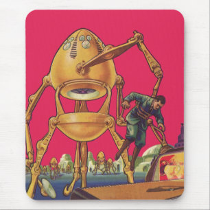 Vintage Science Fiction Alien Robot Captures Man Mouse Pad