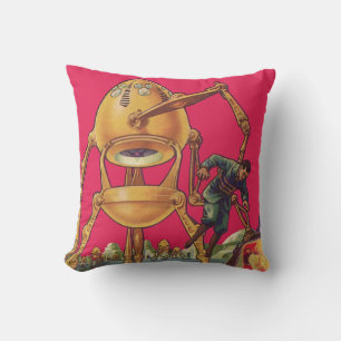Vintage Science Fiction Alien Robot Captures Man Throw Pillow
