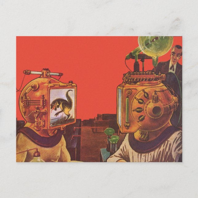 Vintage Science Fiction, Alien Steam Punk Helmets Postcard (Front)