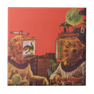 Vintage Science Fiction, Alien Steam Punk Helmets Tile