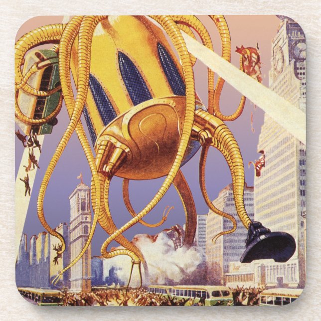 Vintage Science Fiction Alien War Invasion Octopus Coaster (Front)