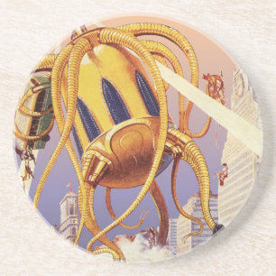 Vintage Science Fiction Alien War Invasion Octopus Coaster