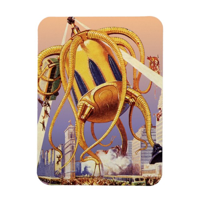 Vintage Science Fiction Alien War Invasion Octopus Magnet (Vertical)