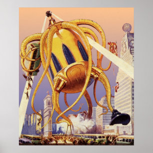 Vintage Science Fiction Alien War Invasion Octopus Poster