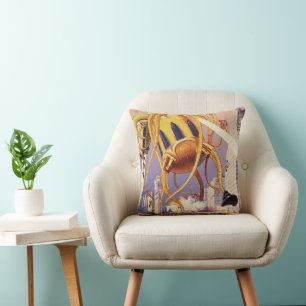 Vintage Science Fiction Alien War Invasion Octopus Throw Pillow