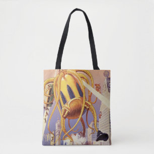 Vintage Science Fiction Alien War Invasion Octopus Tote Bag