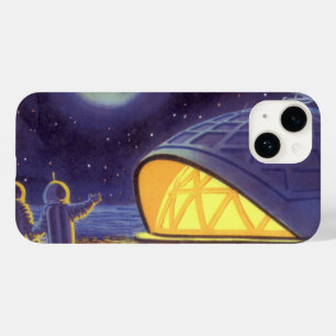 Vintage Science Fiction Aliens on Blue Planet Moon Case-Mate iPhone 14 Case