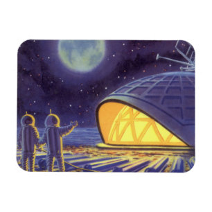 Vintage Science Fiction Aliens on Blue Planet Moon Magnet