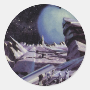 Vintage Science Fiction, Aliens on Moon in Space Classic Round Sticker