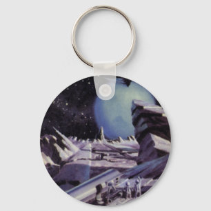 Vintage Science Fiction, Aliens on Moon in Space Keychain