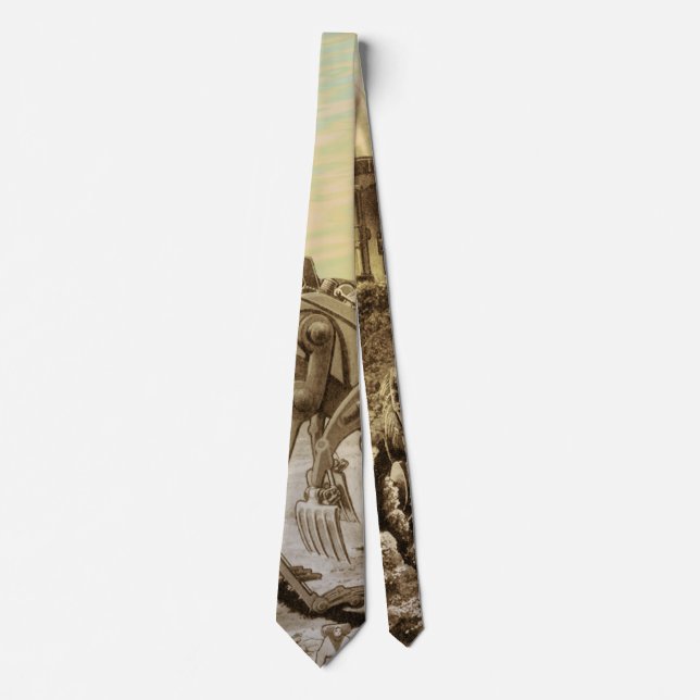 Vintage Science Fiction Aliens Planet Construction Tie (Front)