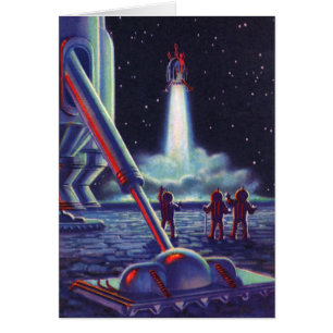 Vintage Science Fiction Aliens Wave to Rocket