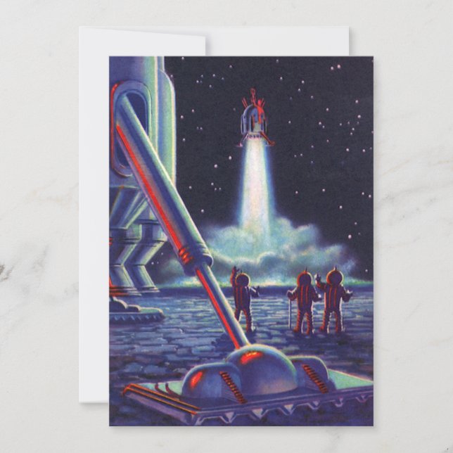 Vintage Science Fiction Aliens Wave to Rocket (Front)
