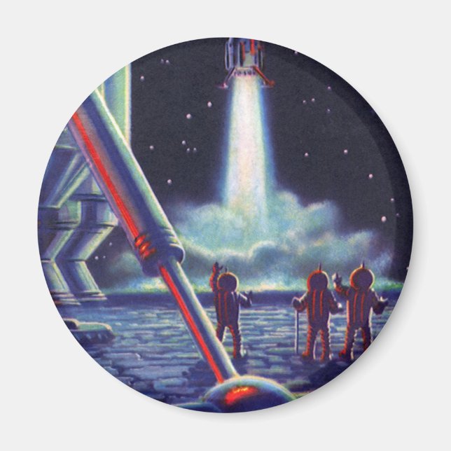 Vintage Science Fiction Aliens Wave to Rocket Magnet (Front)