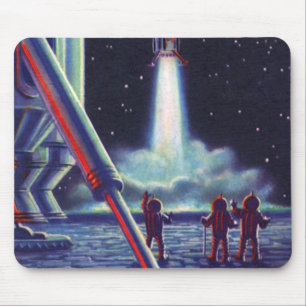 Vintage Science Fiction Aliens Wave to Rocket Mouse Pad