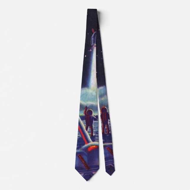 Vintage Science Fiction Aliens Wave to Rocket Tie (Front)