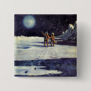 Vintage Science Fiction Astronaut Aliens on Moon 2 Inch Square Button
