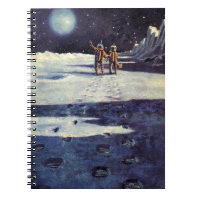 Vintage Science Fiction Astronaut Aliens on Moon Notebook (Front)