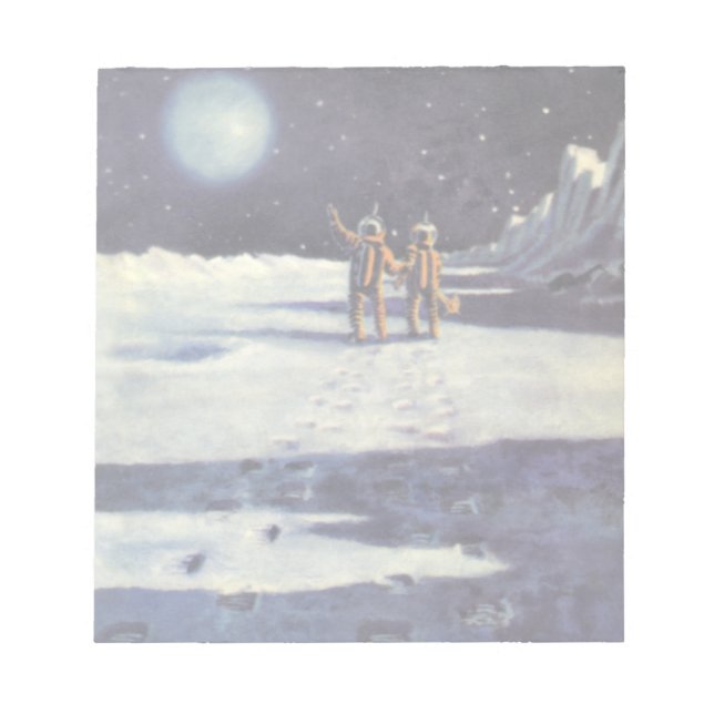 Vintage Science Fiction Astronaut Aliens on Moon Notepad (Front)