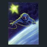 Vintage Science Fiction Astronaut on a Space Walk Poster<br><div class="desc">Vintage illustration futuristic science fiction planets in outer space image. A classic comic book design featuring a retro sci fi astronaut on a spacewalk and floating in outer space over the earth with a bright moon or sun behind him in the night sky with stars.</div>