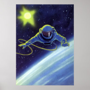 Vintage Science Fiction Astronaut on a Space Walk Poster